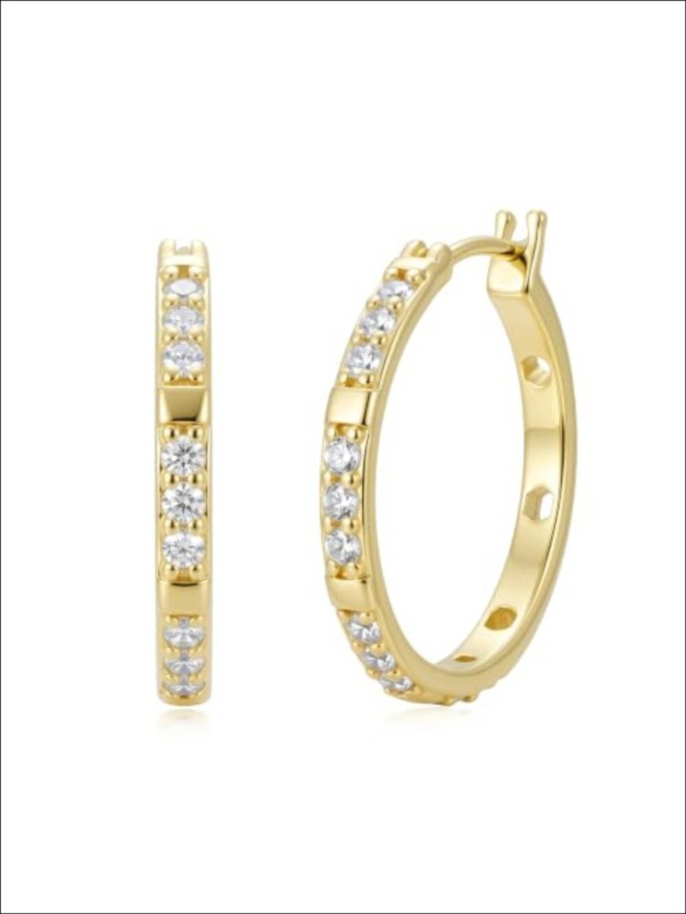 14K Gold Plated Hoop Earrings Thin CZ Huggie Hoops Hypoallergenic